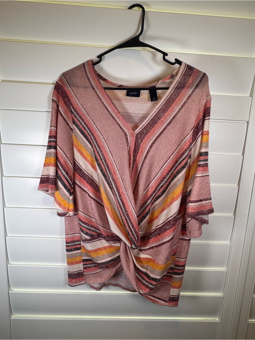 Daytrip Blush Striped Twist-Front Tunic with Yellow & Cream Accents